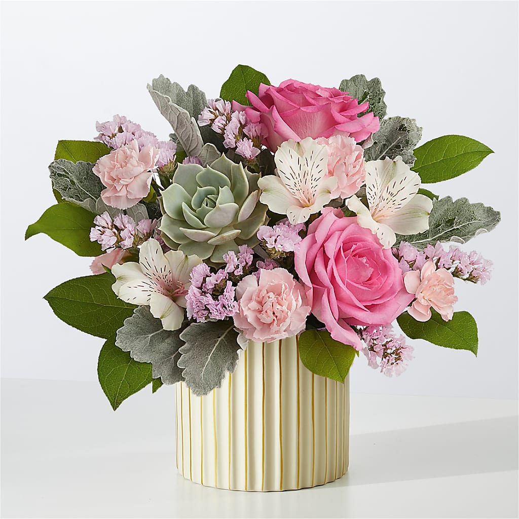 Dusty Rose Bouquet with Ivory Vase – Kiss Floral Llc, Conshohocken PA