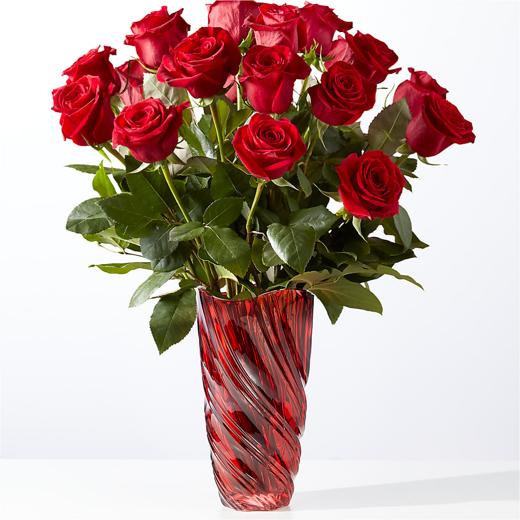 Classic Love Red Rose Bouquet with Luxe Swirl Vase – Kiss Floral Llc, Conshohocken PA