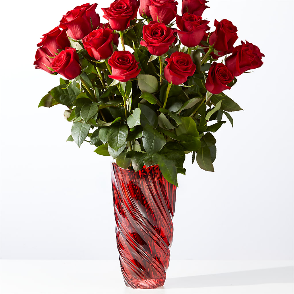 Classic Love Red Rose Bouquet with Luxe Swirl Vase – Kiss Floral Llc, Conshohocken PA