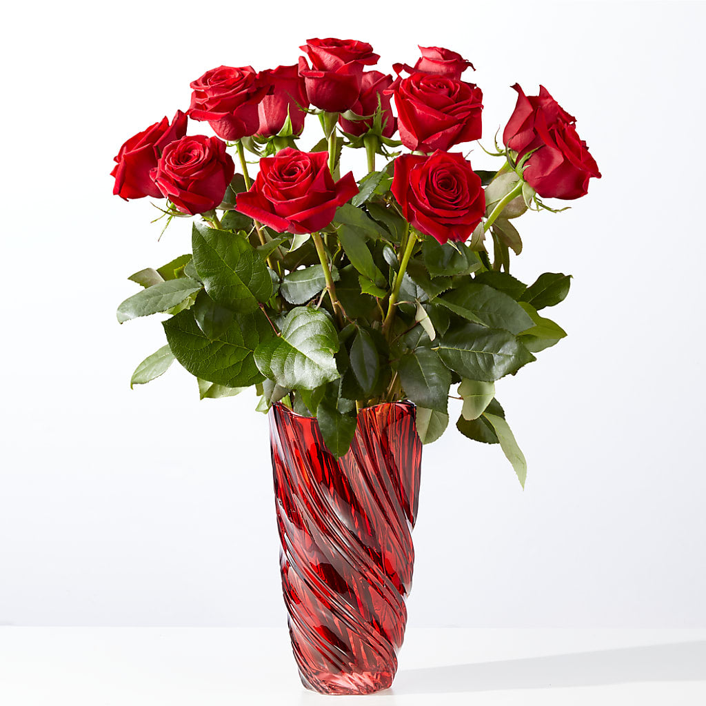 Classic Love Red Rose Bouquet with Luxe Swirl Vase – Kiss Floral Llc, Conshohocken PA