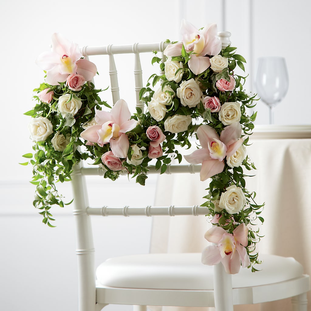 Orchid Rose Chair Décor – Kiss Floral Llc, Conshohocken PA