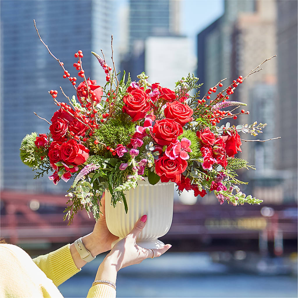 Big Red Bow Bouquet –  Kiss Floral Llc, Conshohocken PA