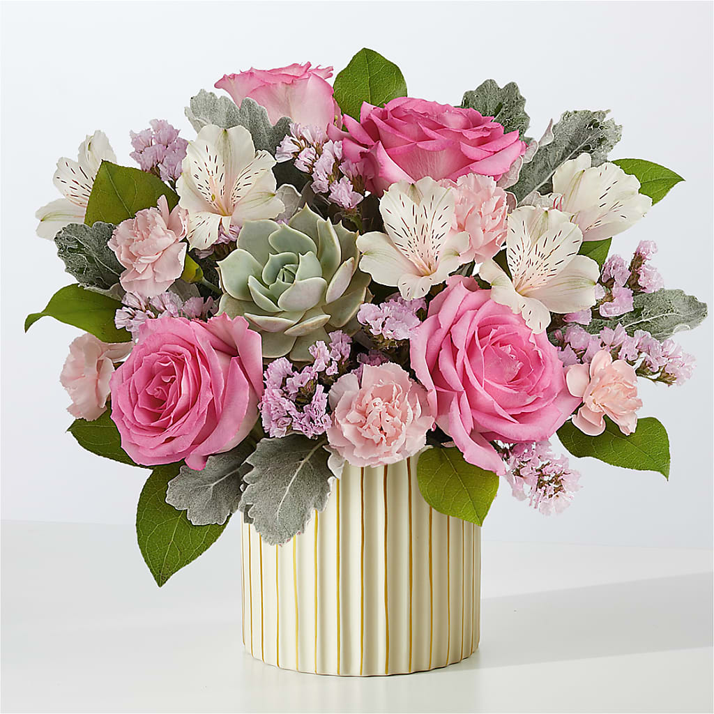 Dusty Rose Bouquet with Ivory Vase –  Kiss Floral Llc, Conshohocken PA