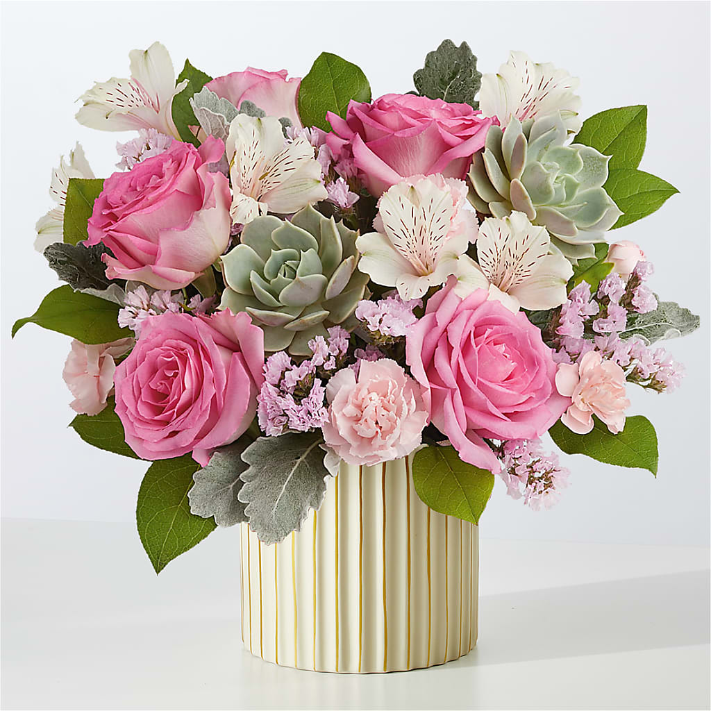 Dusty Rose Bouquet with Ivory Vase –  Kiss Floral Llc, Conshohocken PA