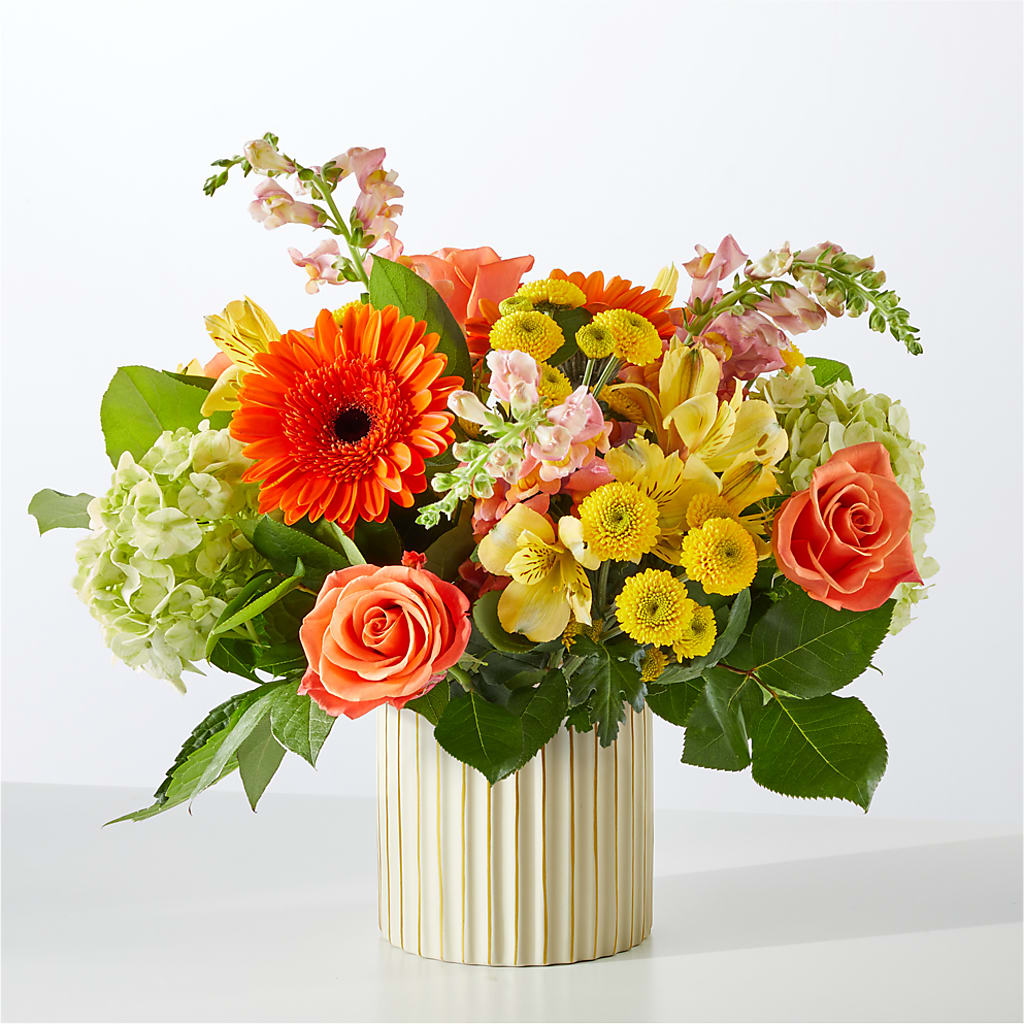 Autumn Sunshine Bouquet with Ivory Vase –  Kiss Floral Llc, Conshohocken PA